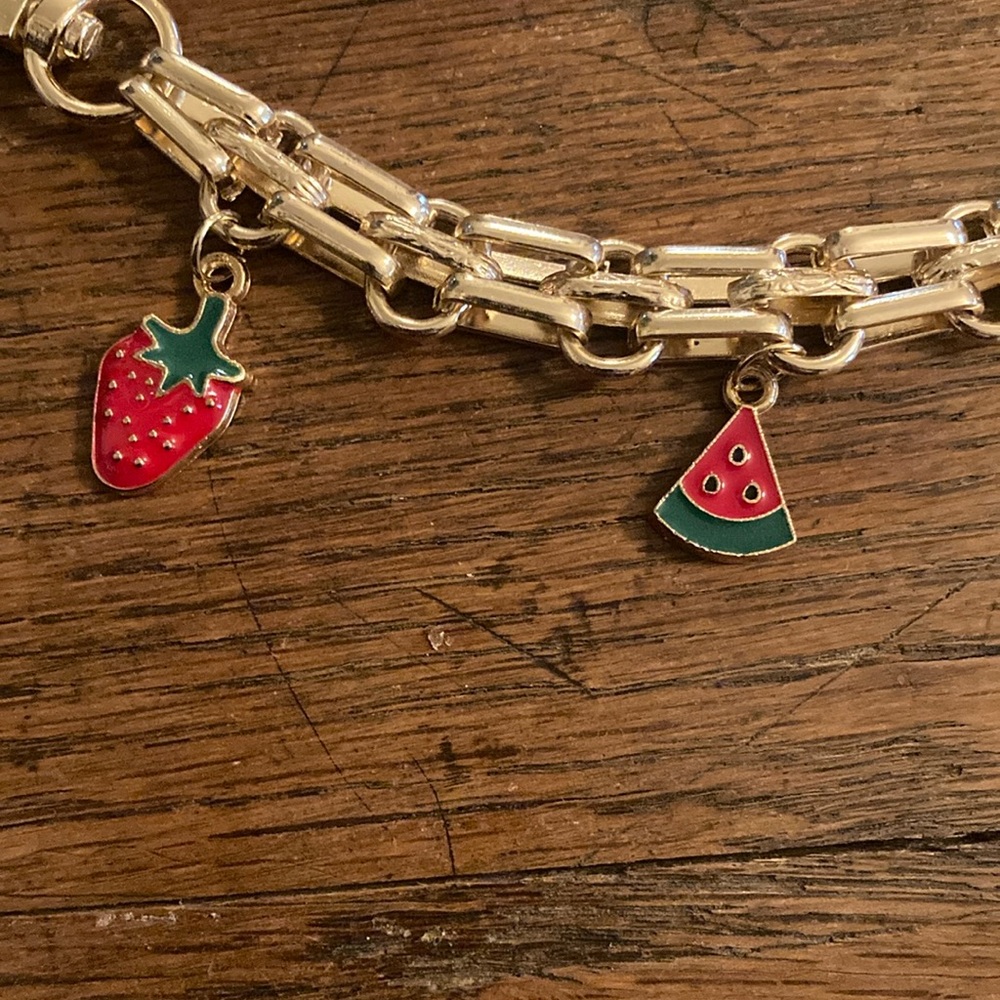 Purse/Bag Chain (Small) w/Strawberry, Watermelon, Apple & Charms NWOT 🍓🍉🍎🍒 - Picture 3 of 5